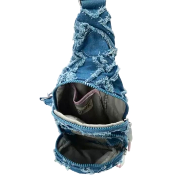 Wildfox | Blue Denim Fringe Sling Bag - Picture 3 of 7